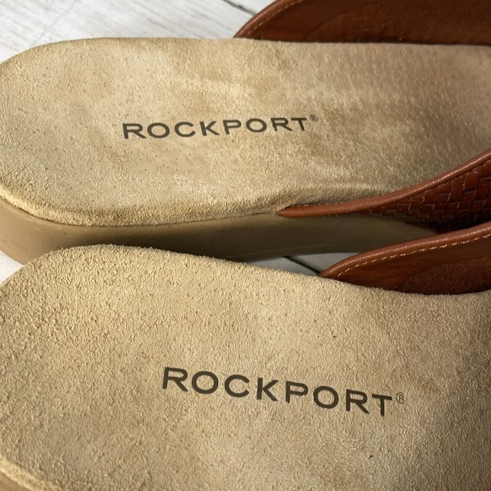 Rockport Brown Woven Ledge Wedge Slide Made in Brazil
